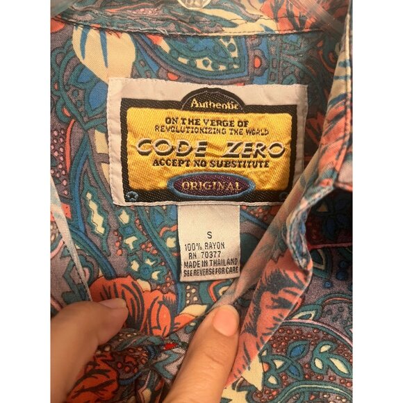 Code Zero Vintage Mens Floral Blue button Front shirt Sz small - Picture 2 of 5